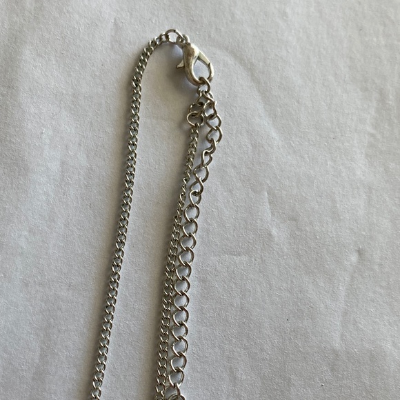 Barcelona black enamel pendant scroll abstract glass on silver tone chain - Picture 5 of 13